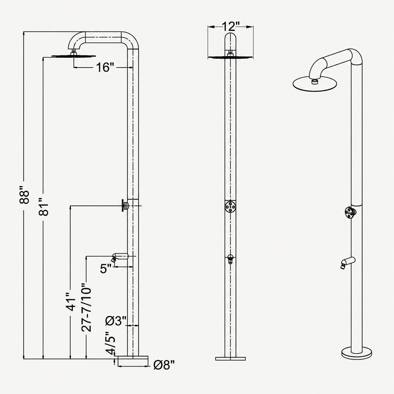 Alora Outdoor Shower · Brushed Silver