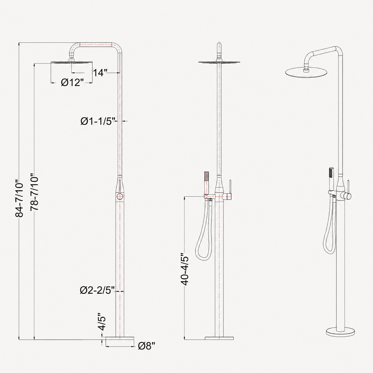 Rowan Outdoor Shower · Brushed Silver