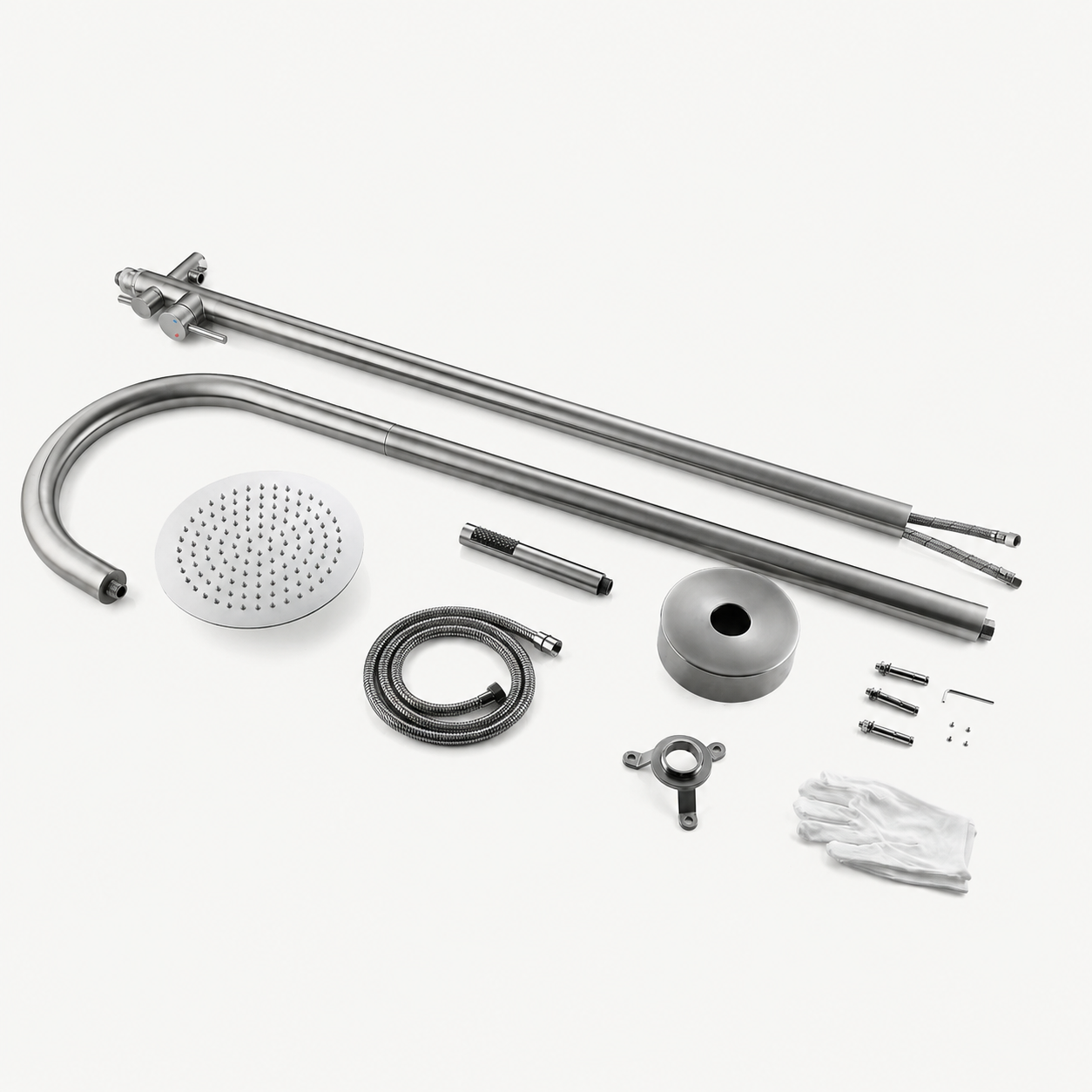 Iris Outdoor Shower · Brushed Silver