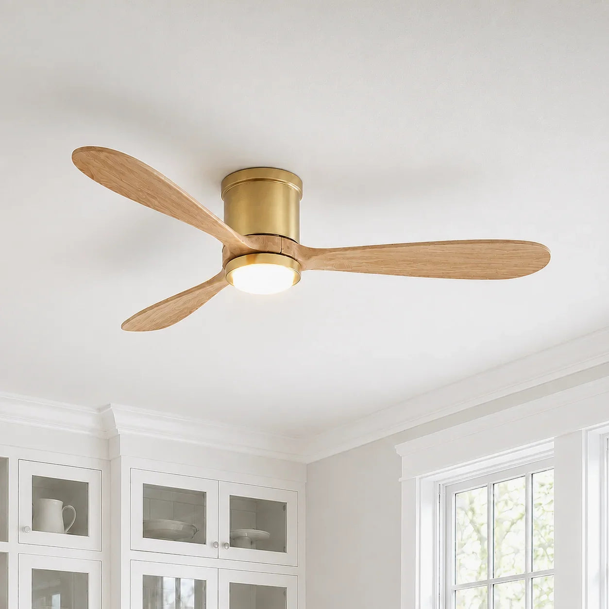 Mayna Flush Ceiling Fan 52" · Natural Solid Wood Blades