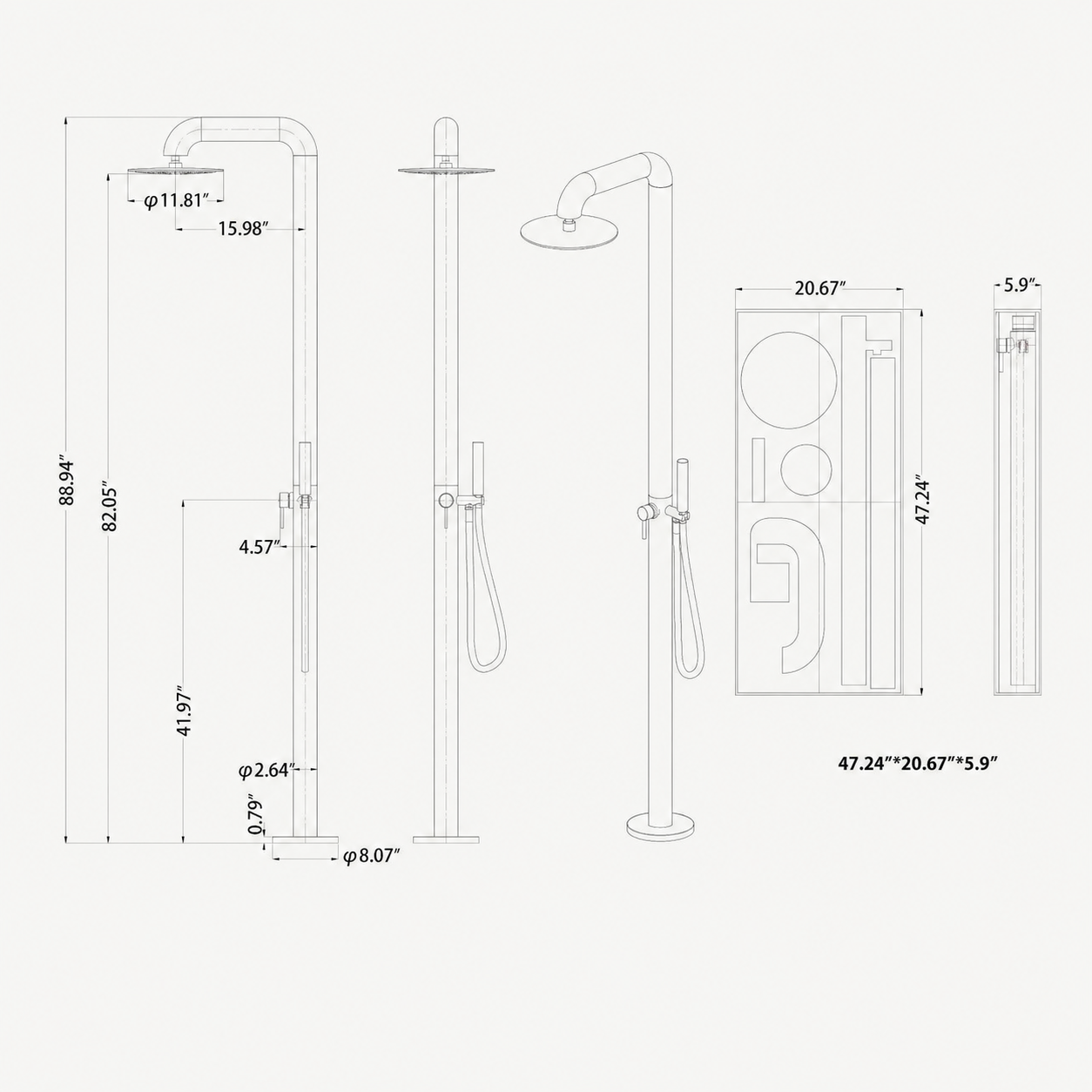 Luna Outdoor Shower · Brushed Gold