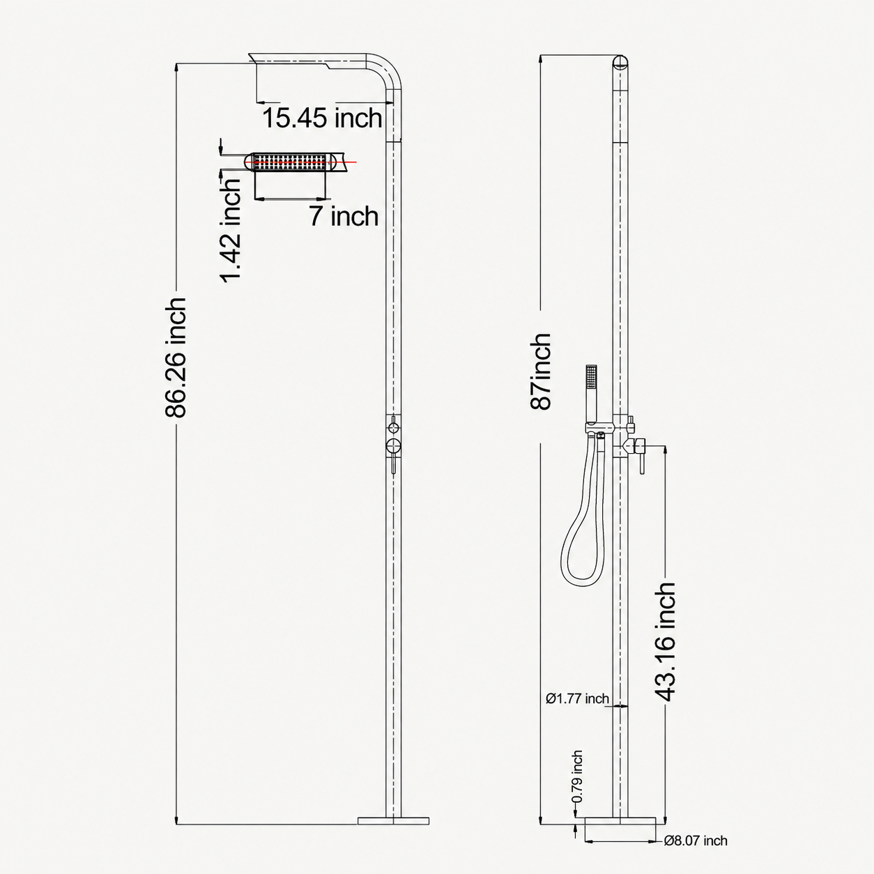 Sienna Outdoor Shower · Brushed Silver