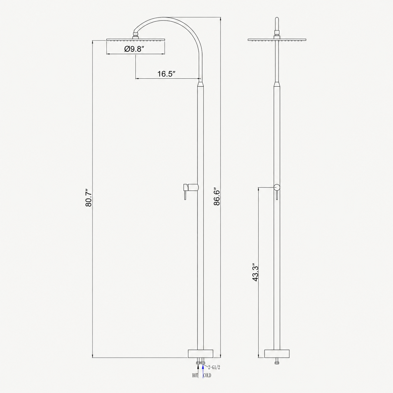 Celeste Outdoor Shower · Brushed Silver