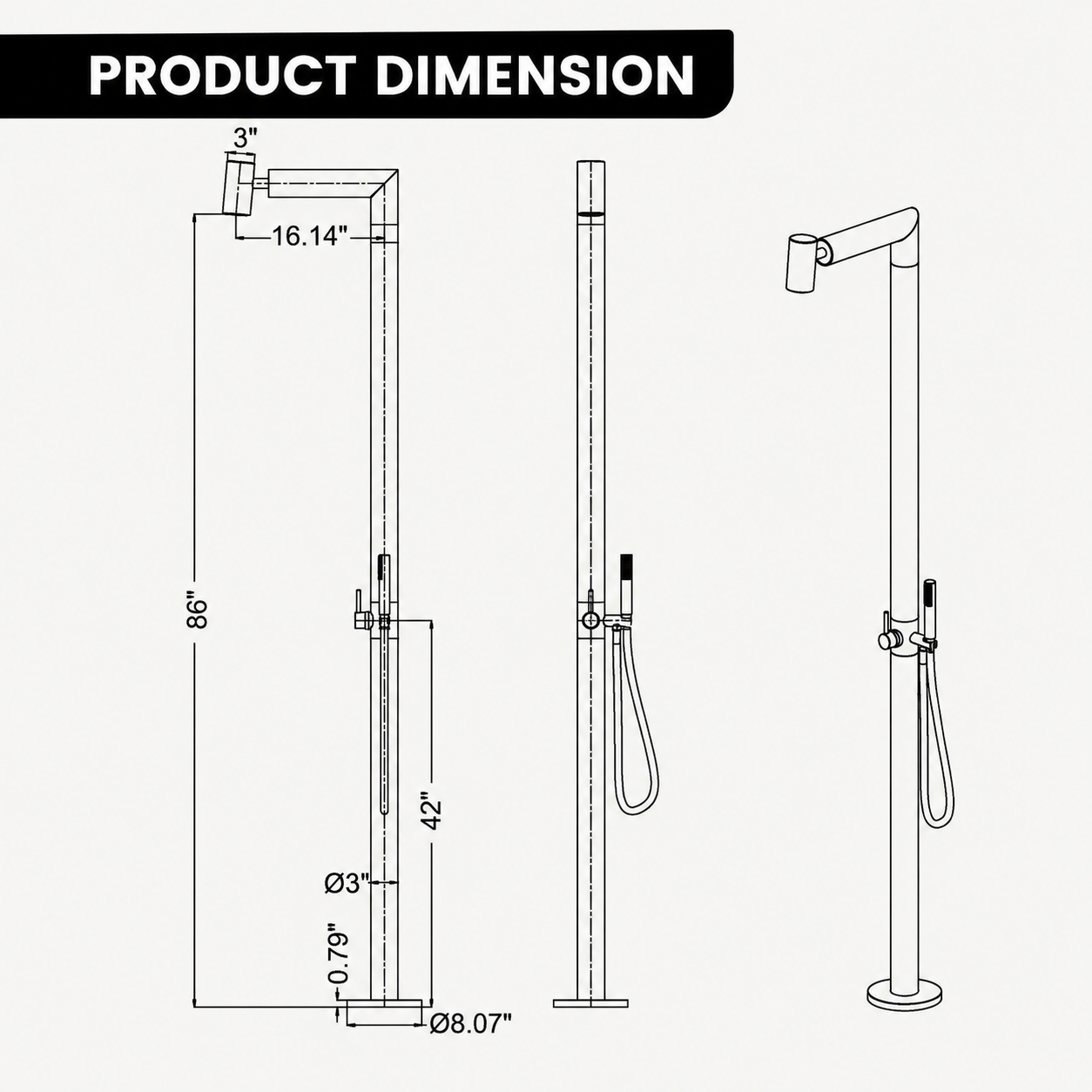Noelle Outdoor Shower · Brushed Silver