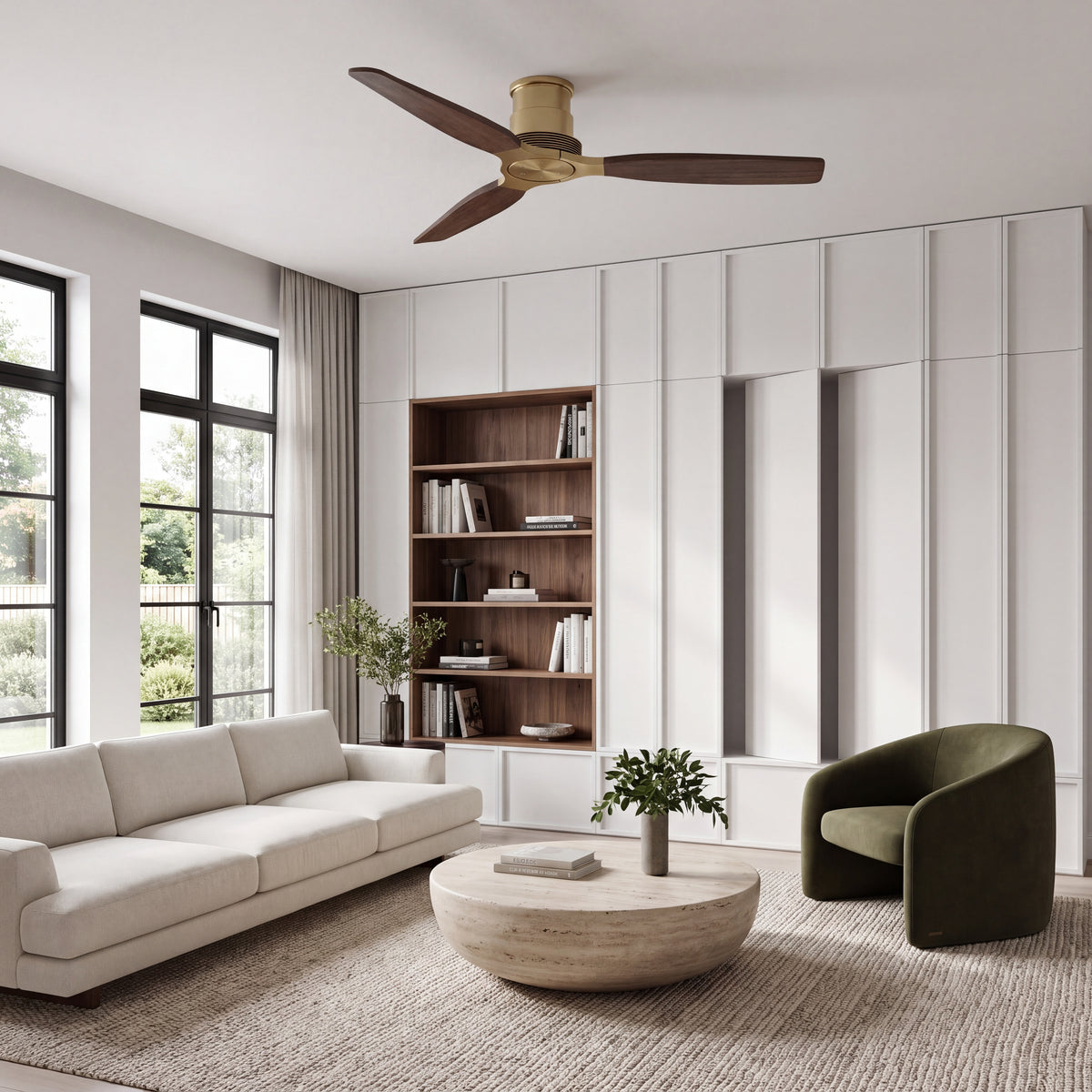 Louise Flush Ceiling Fan 48" · Solid Wood Blades · No Light