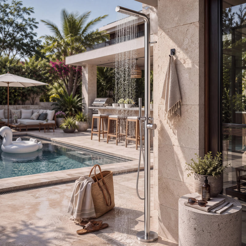 Avery Outdoor Shower · Brushed Silver