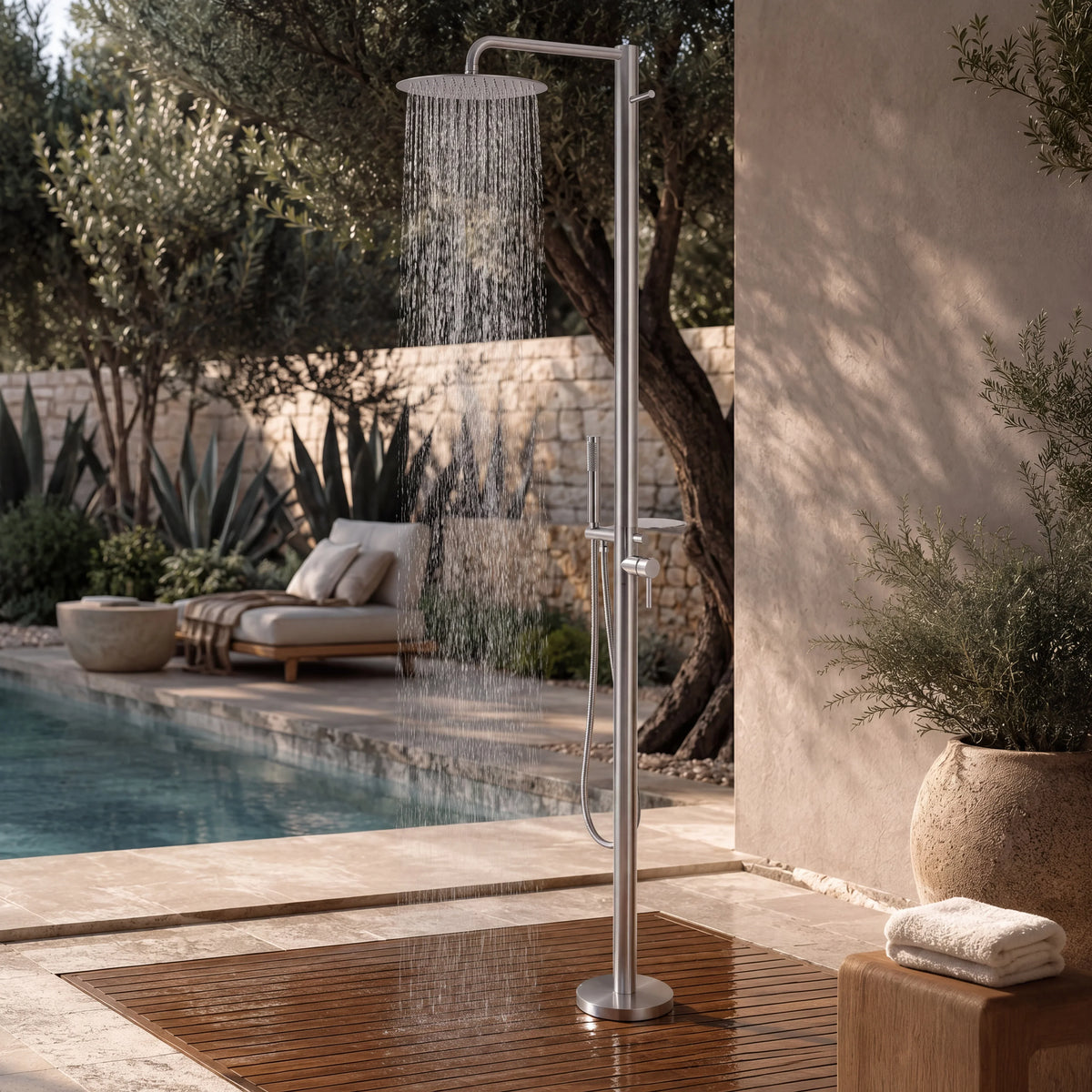 Vera Outdoor Shower · Brushed Silver