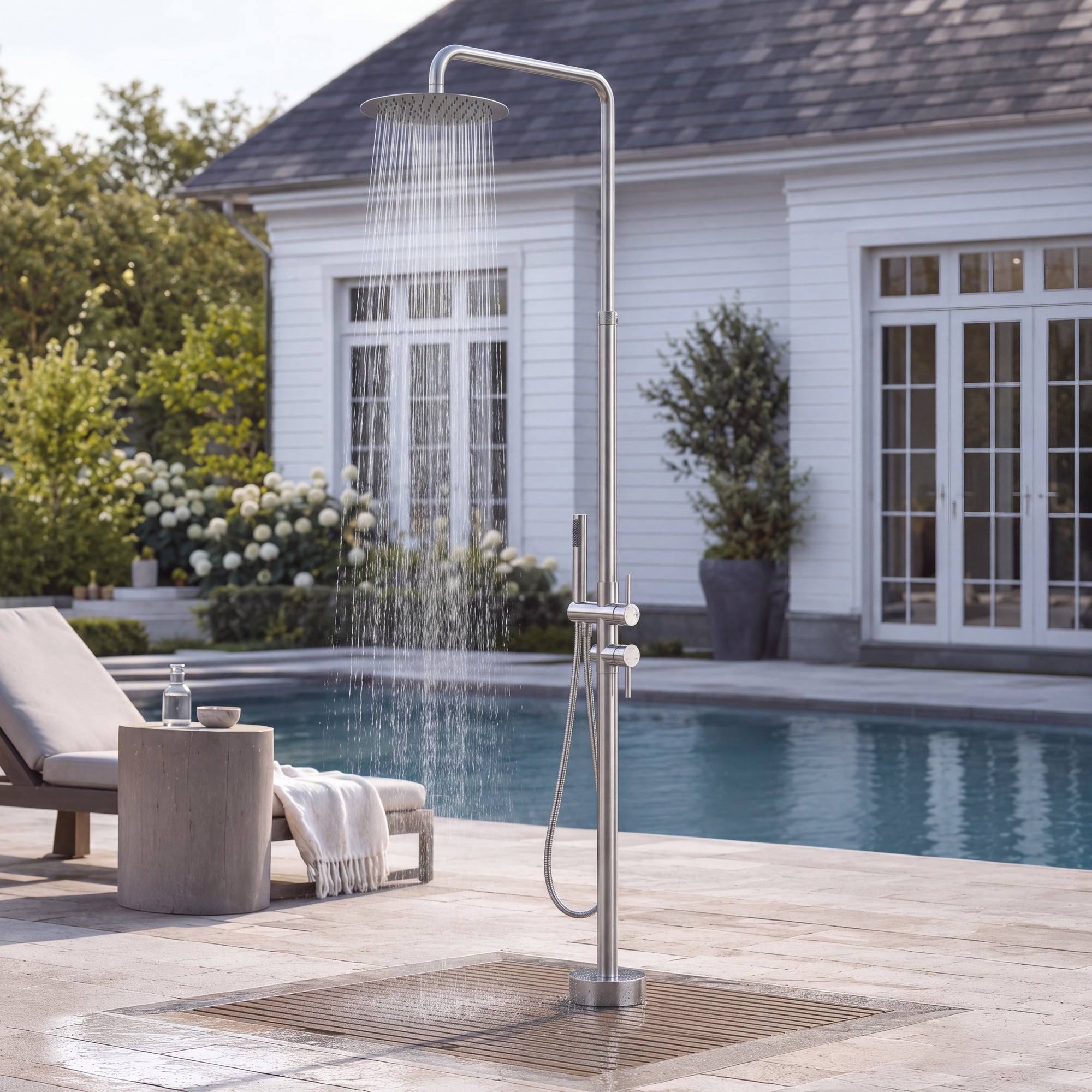 Elara Outdoor Shower · Brushed Silver
