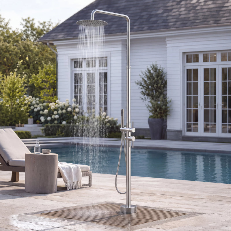 Elara Outdoor Shower · Brushed Silver