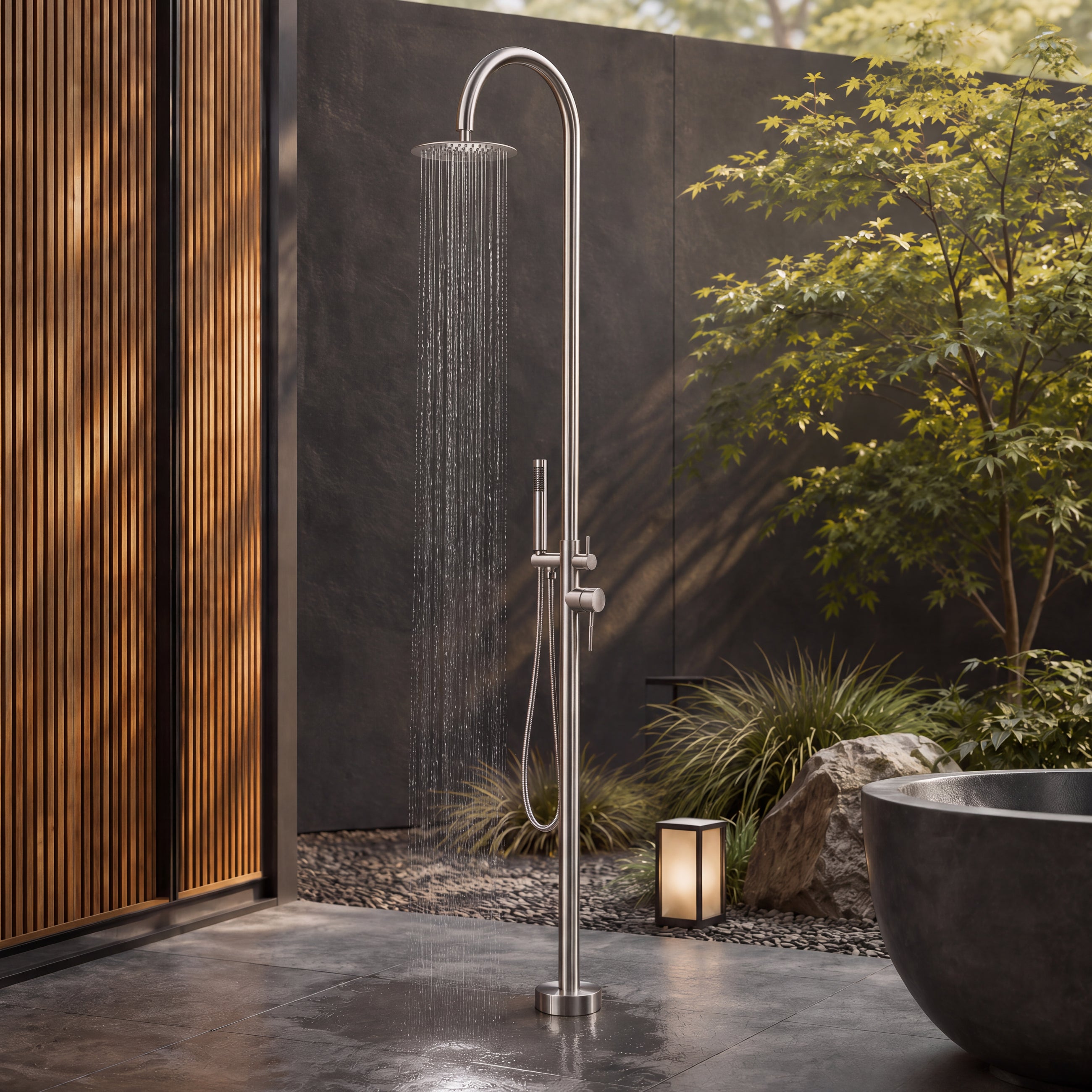 Iris Outdoor Shower · Brushed Silver