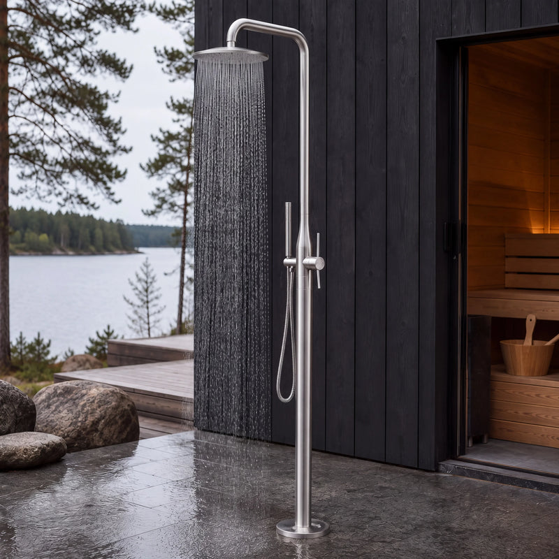 Cora Outdoor Shower · Brushed Silver