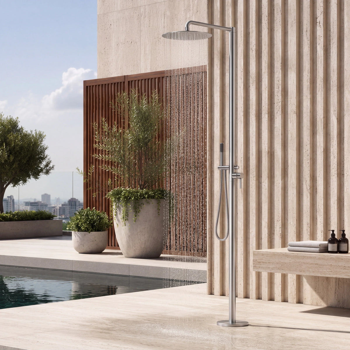 Atlas Outdoor Shower · Brushed Silver