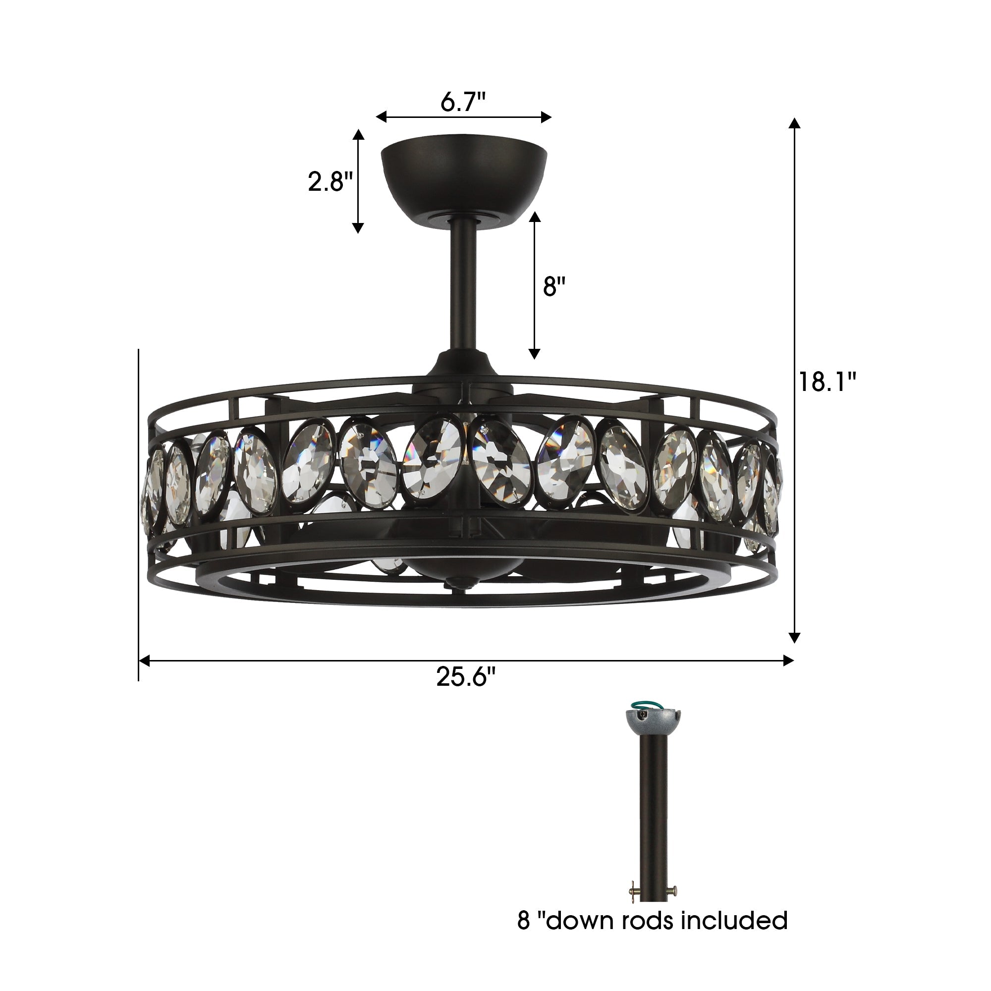 26" Arthur Crystal Ceiling Fan with Light