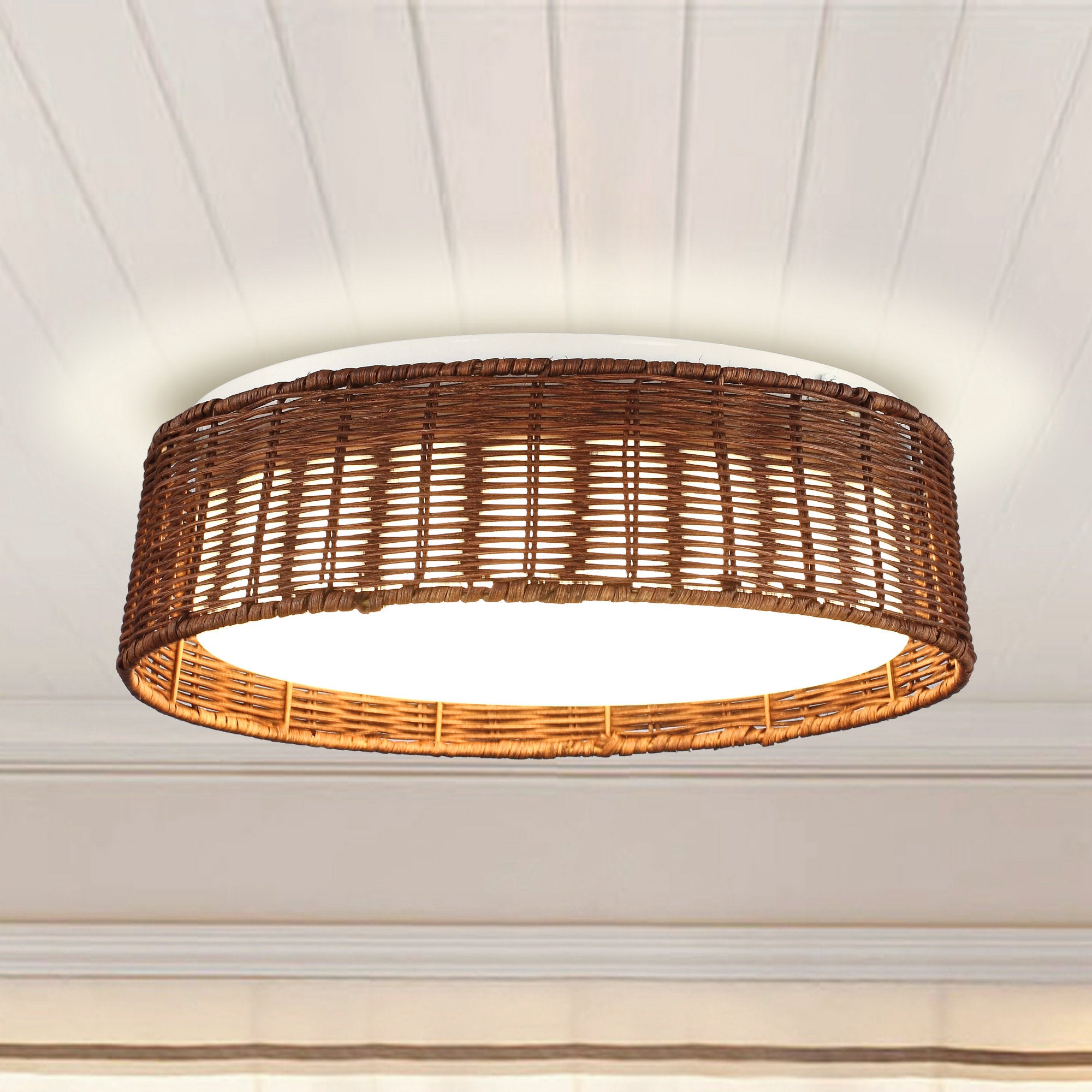 Rattan Weave Flush Mount 17"