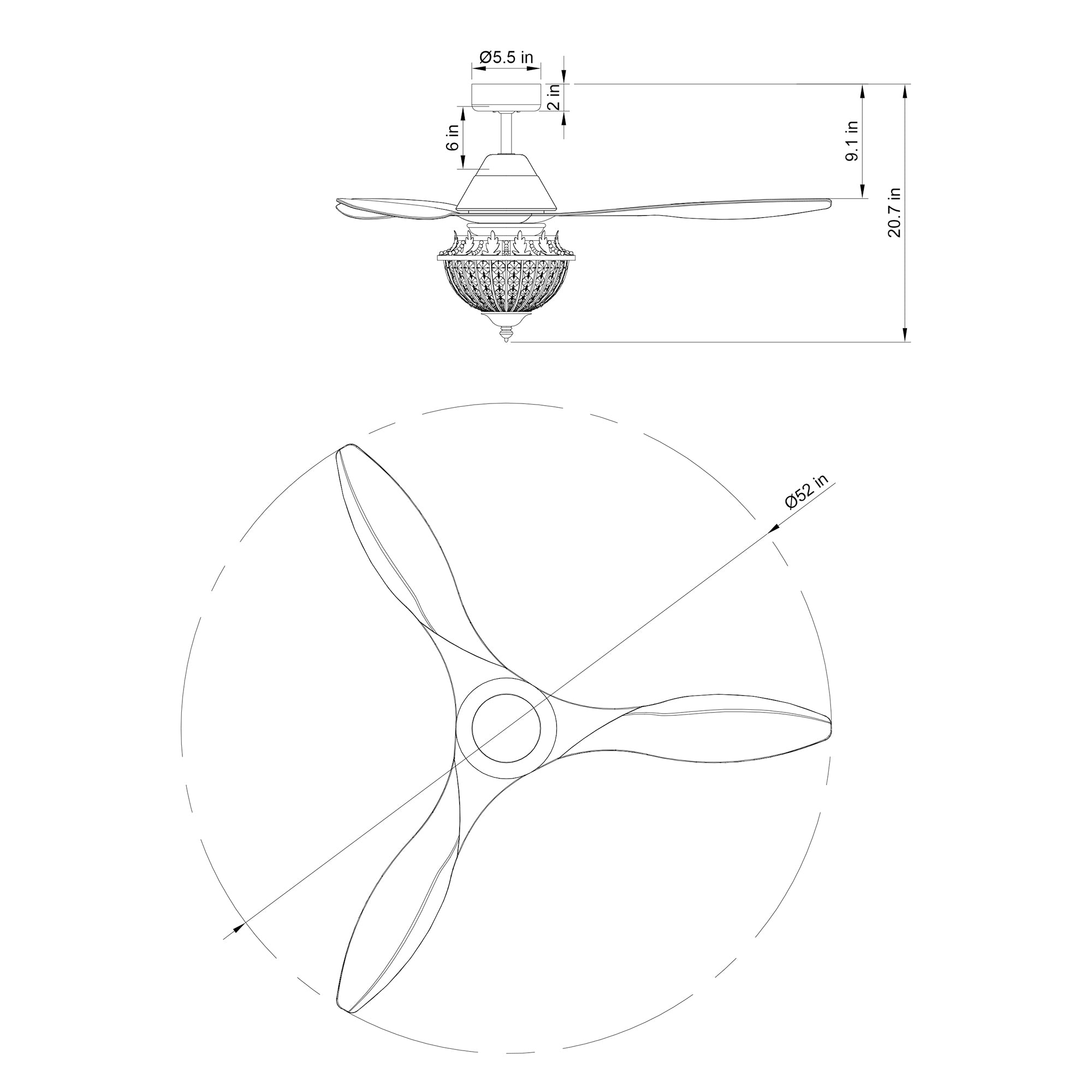 Vicky Ceiling Fan with Light 52"