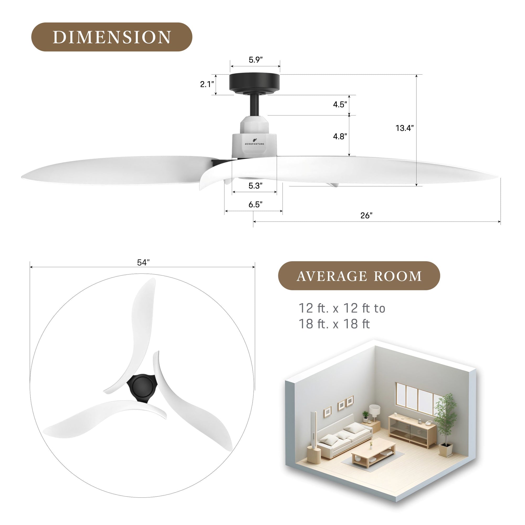 Rex Black Ceiling Fan 54"