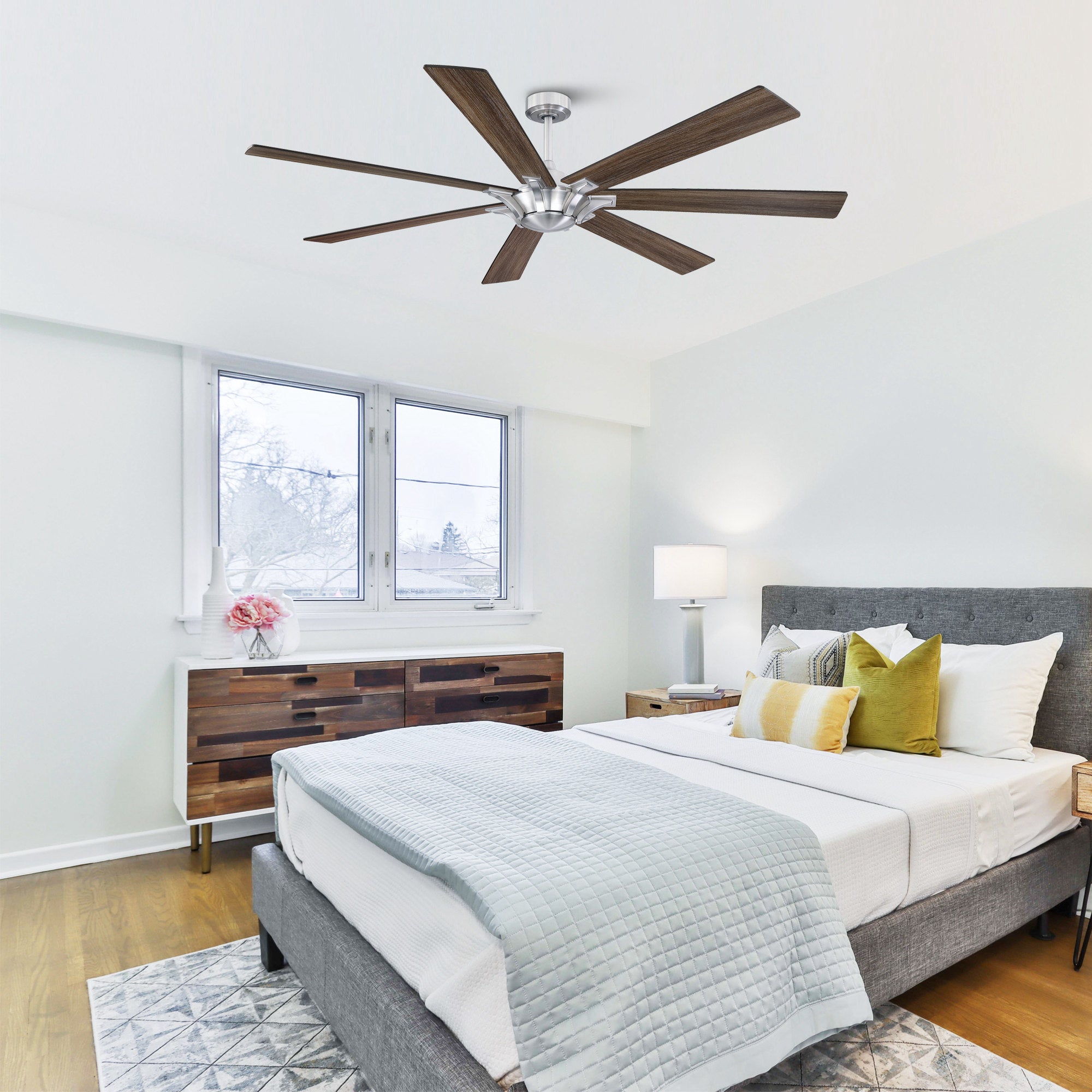 Farmhouse Nickel Ceiling Fan 72D