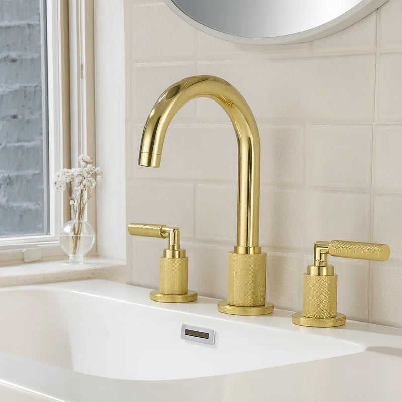 High Arc Lever Handle Widespread Bathroom Faucet – Brushed Brass