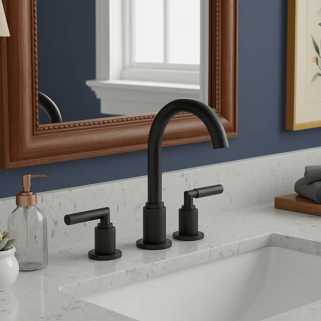 High Arc Lever Handle Widespread Bathroom Faucet – Matte Black