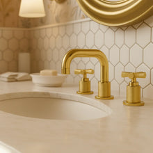 Linea Cross Handle Widespread Bathroom Faucet – PVD Zirconium Gold