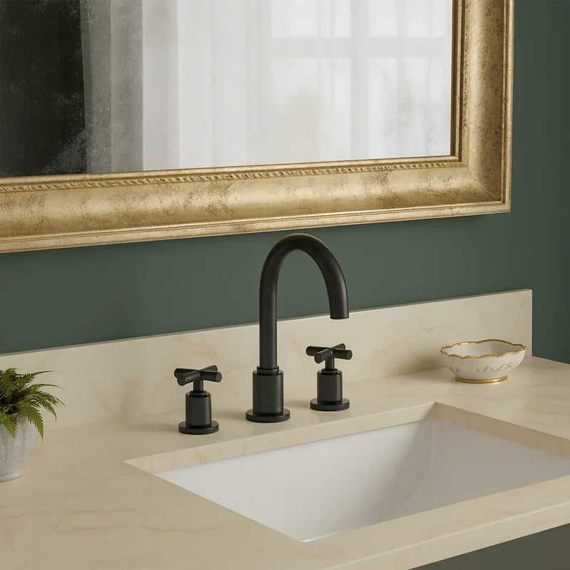 High Arc Cross Handle Widespread Bathroom Faucet – Matte Black