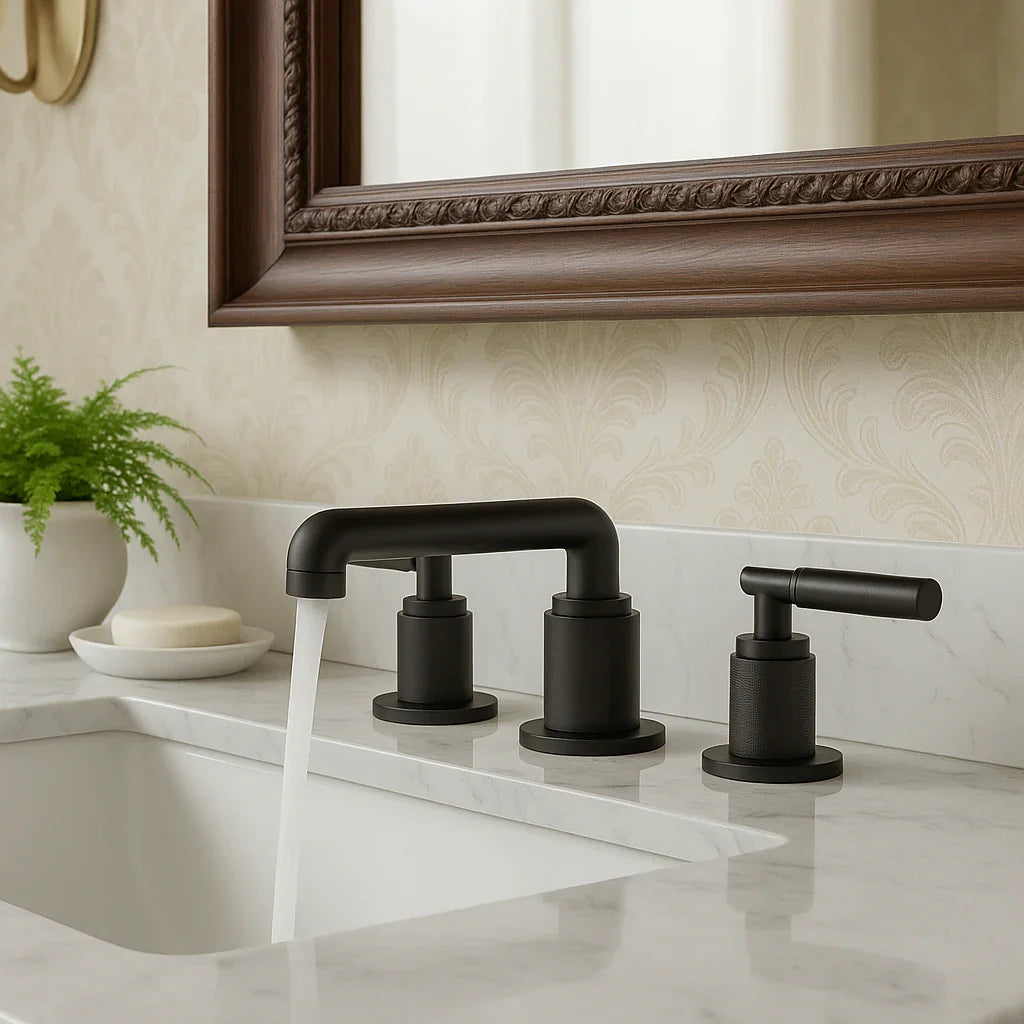 Linea Lever Handle Widespread Bathroom Faucet – Matte Black