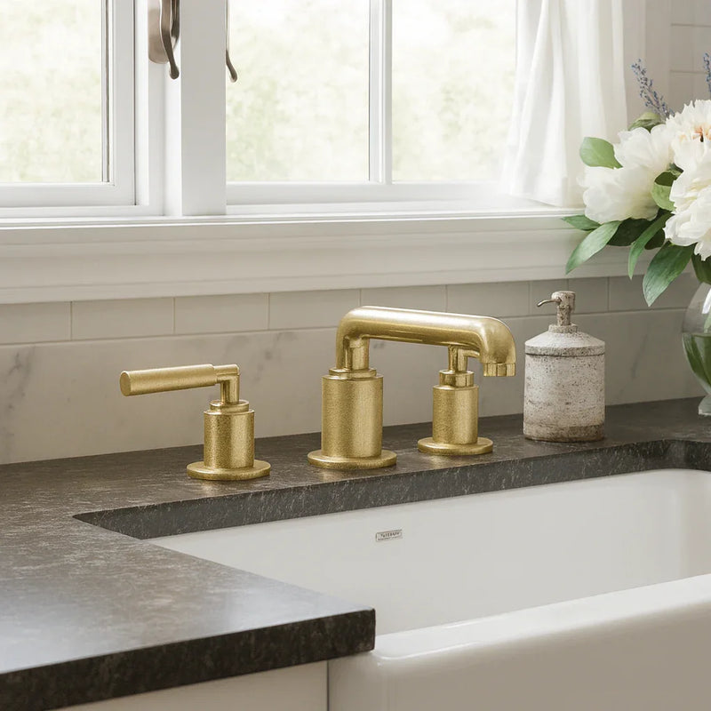 Linea Lever Handle Widespread Bathroom Faucet – Brushed Brass