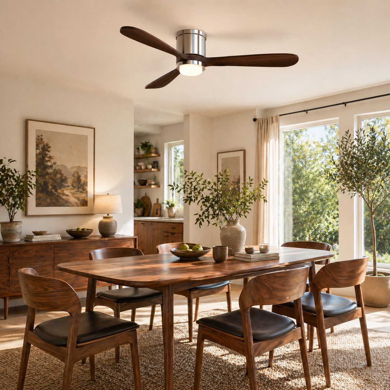 Mayna Flush Ceiling Fan 52" · Dark Walnut Solid Wood Blades