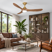 Sylvie 60" Solid Wood Ceiling Fan with Light · Natural Wood & Brass