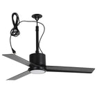 Modern black ceiling fan with three blades and integrated LED light for home interiors