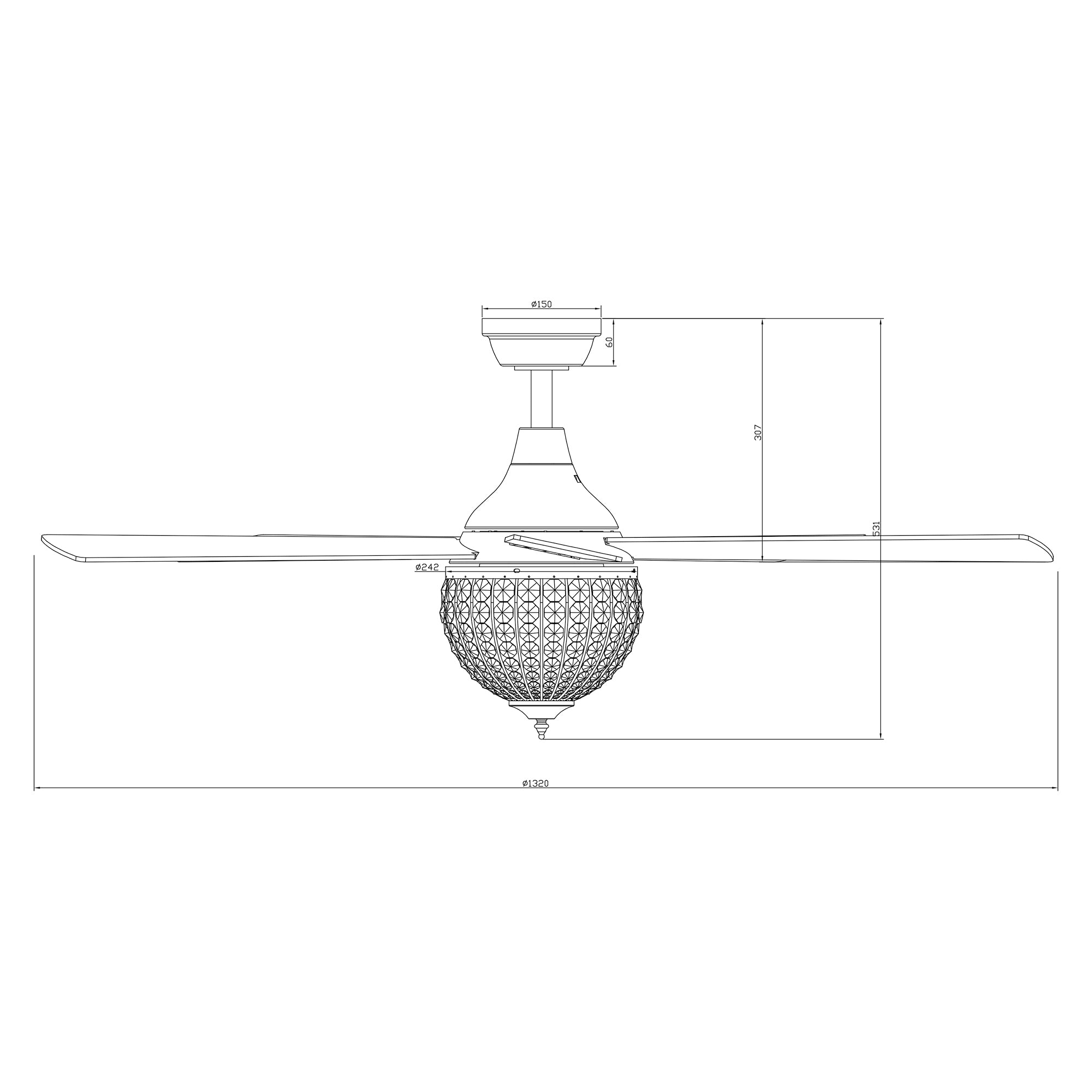 Varanasi Ceiling Fan with Light 52"