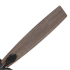Close-up of modern wood ceiling fan blade with textured finish on white background