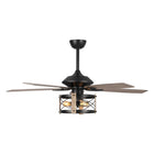 Modern industrial ceiling fan with wood blades and exposed bulb lighting