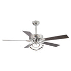 Modern ceiling fan with dark wood blades and chrome light fixture, isolated on white background