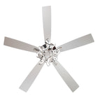 Modern five-blade ceiling fan with crystal centerpiece and silver finish