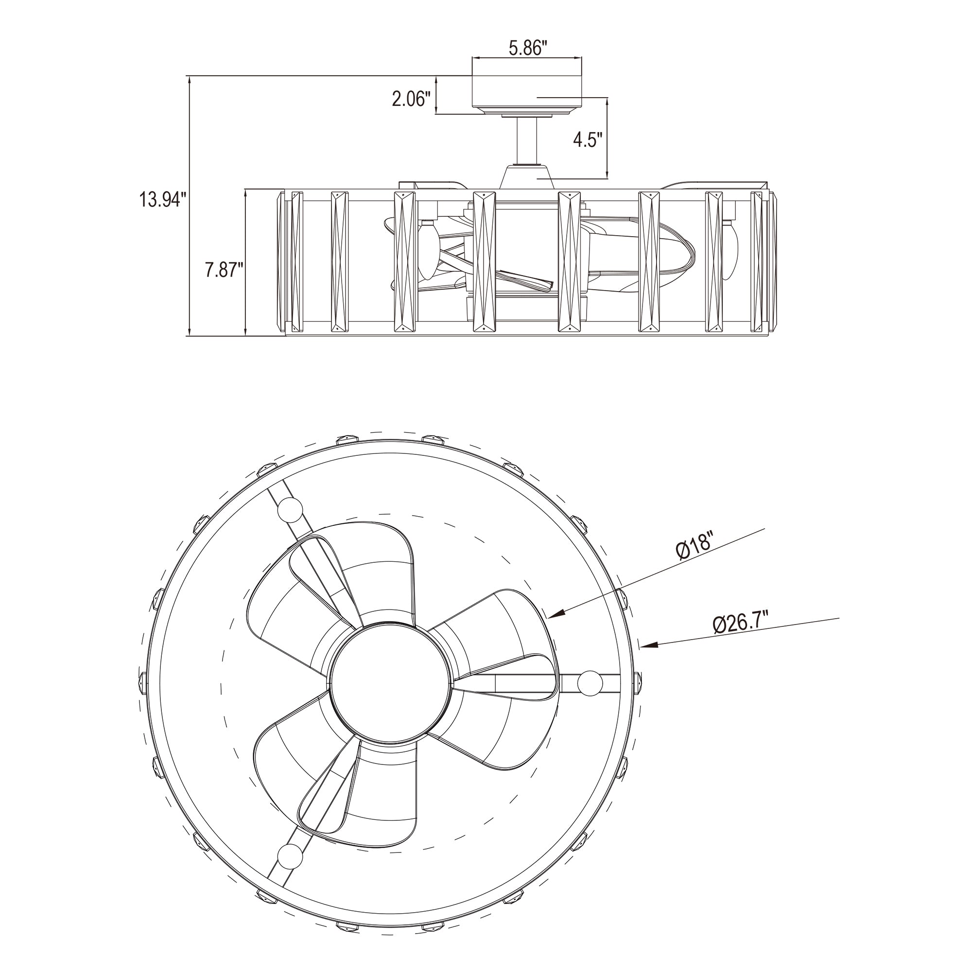 Crystal Downrod Mini Fan 27B