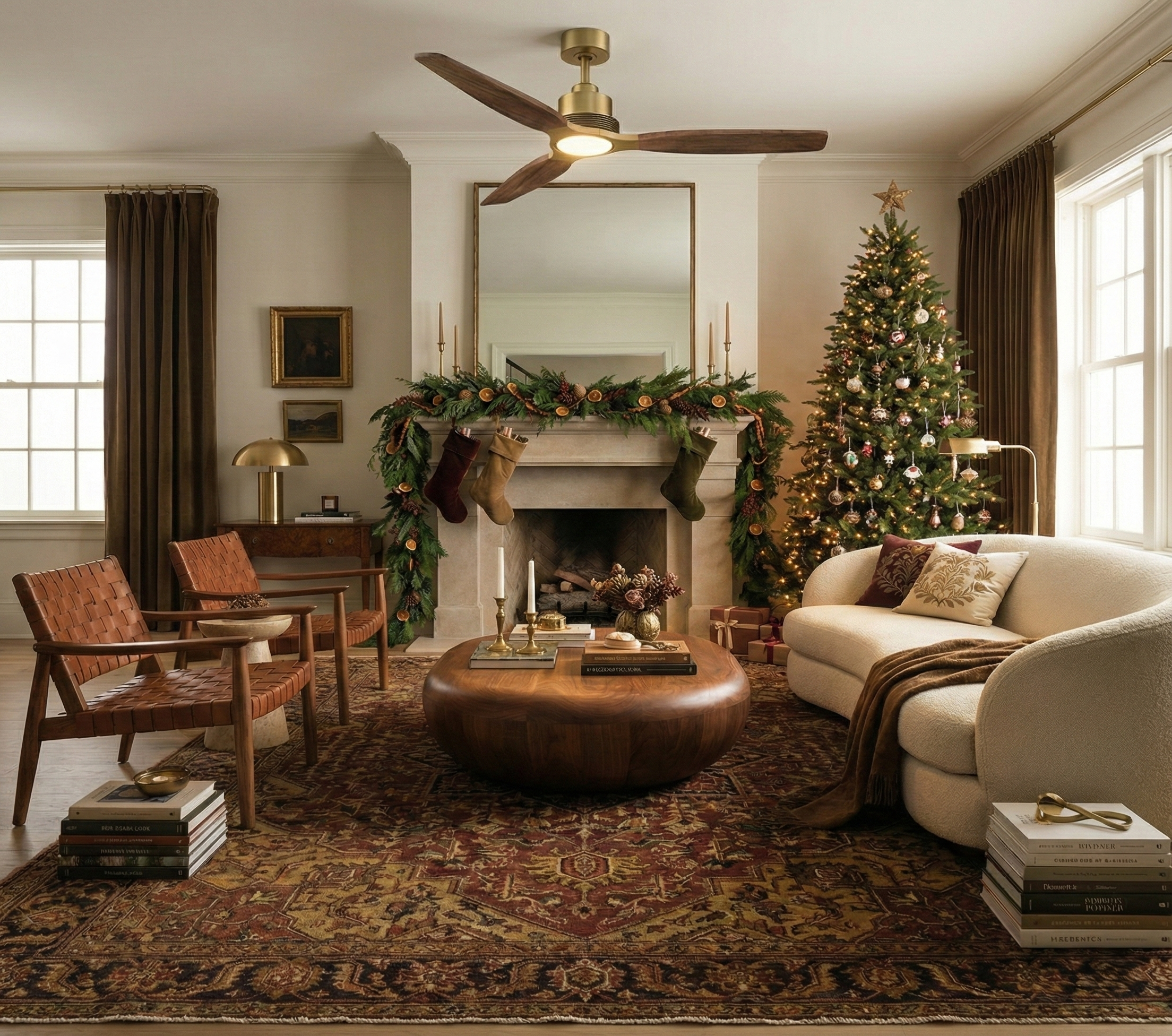 Louise Wooden-Blade Fan 56" - Brass