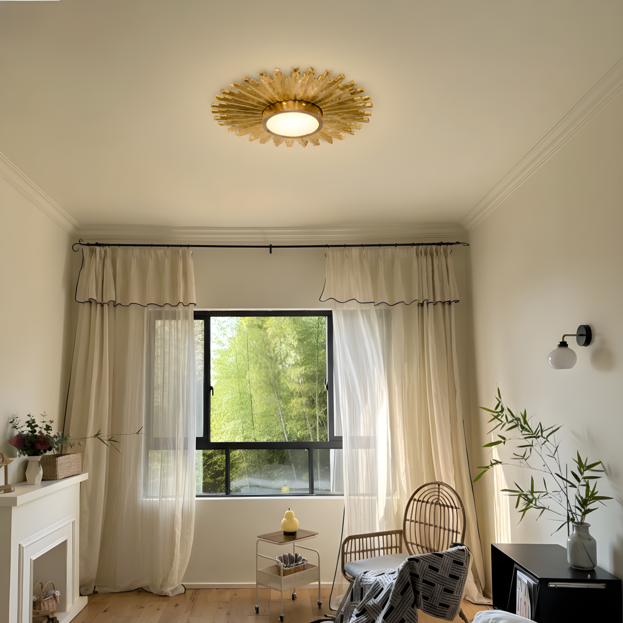 Golden Sunburst Flush Mount