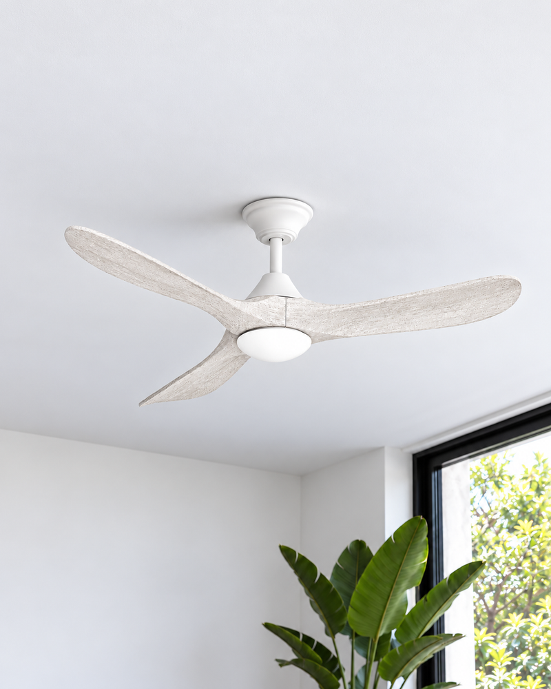 Sylvie 48" Solid Wood Ceiling Fan with Light · Whitewashed & Matte White