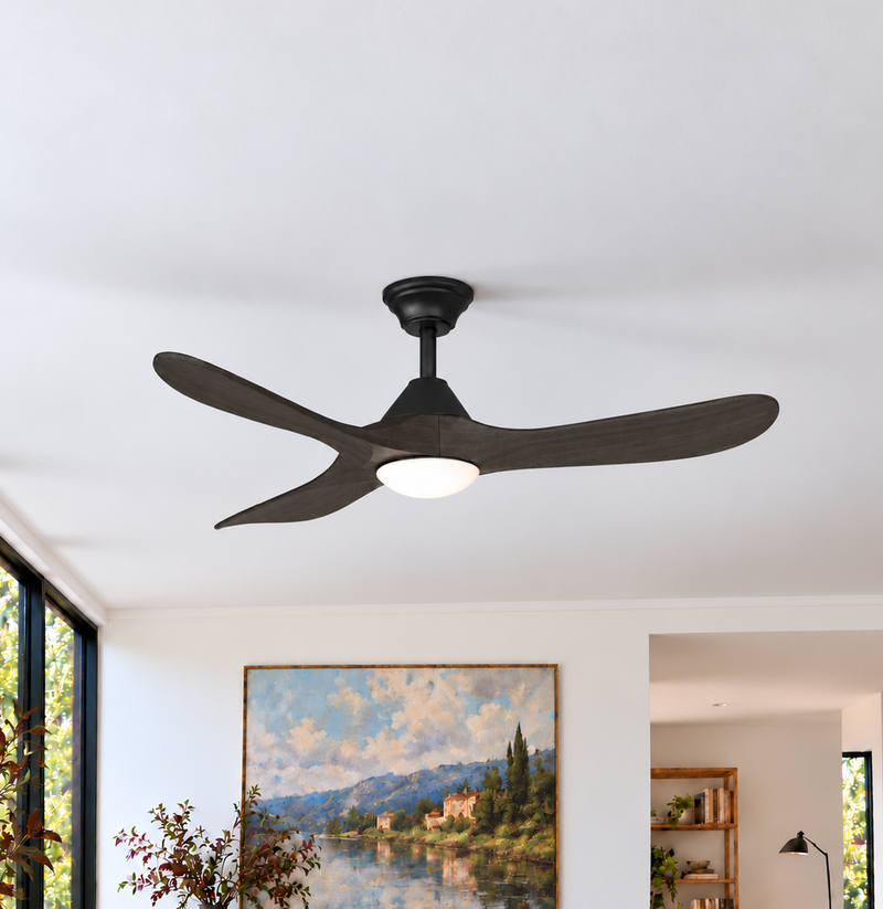 Sylvie 48" Solid Wood Ceiling Fan with Light · Charcoal & Matte Black