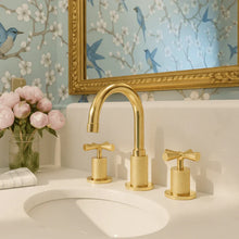 High Arc Cross Handle Widespread Bathroom Faucet – Brushed Brass