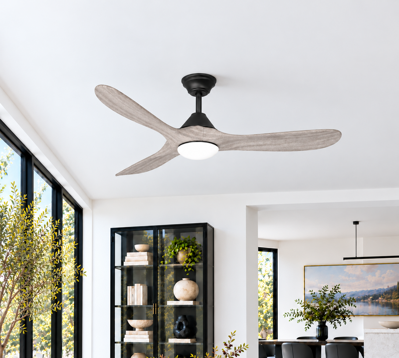 Sylvie 48" Solid Wood Ceiling Fan with Light · Weathered Gray & Matte Black