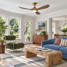 Sylvie 48" Solid Wood Ceiling Fan with Light · Natural Wood & Brass