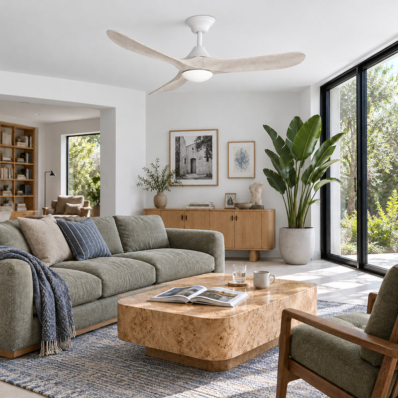 Sylvie 48" Solid Wood Ceiling Fan with Light · Whitewashed & Matte White