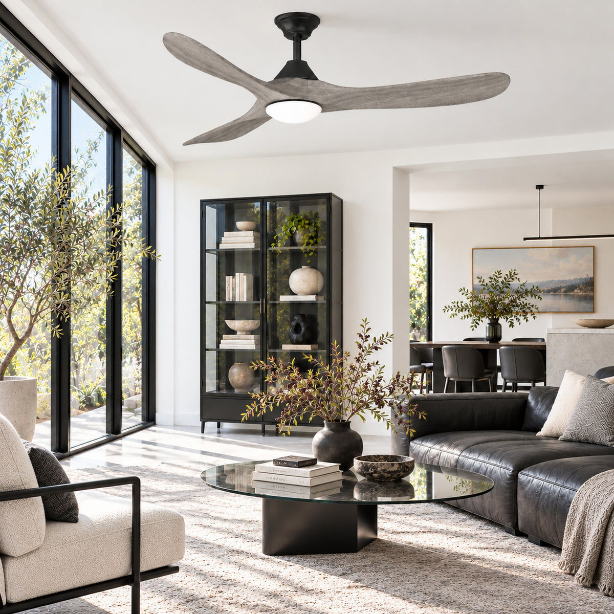 Sylvie 48" Solid Wood Ceiling Fan with Light · Weathered Gray & Matte Black