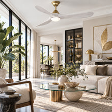Sylvie 48" Solid Wood Ceiling Fan with Light · Whitewashed & Brass