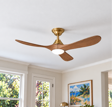 Sylvie 48" Solid Wood Ceiling Fan with Light · Natural Wood & Brass