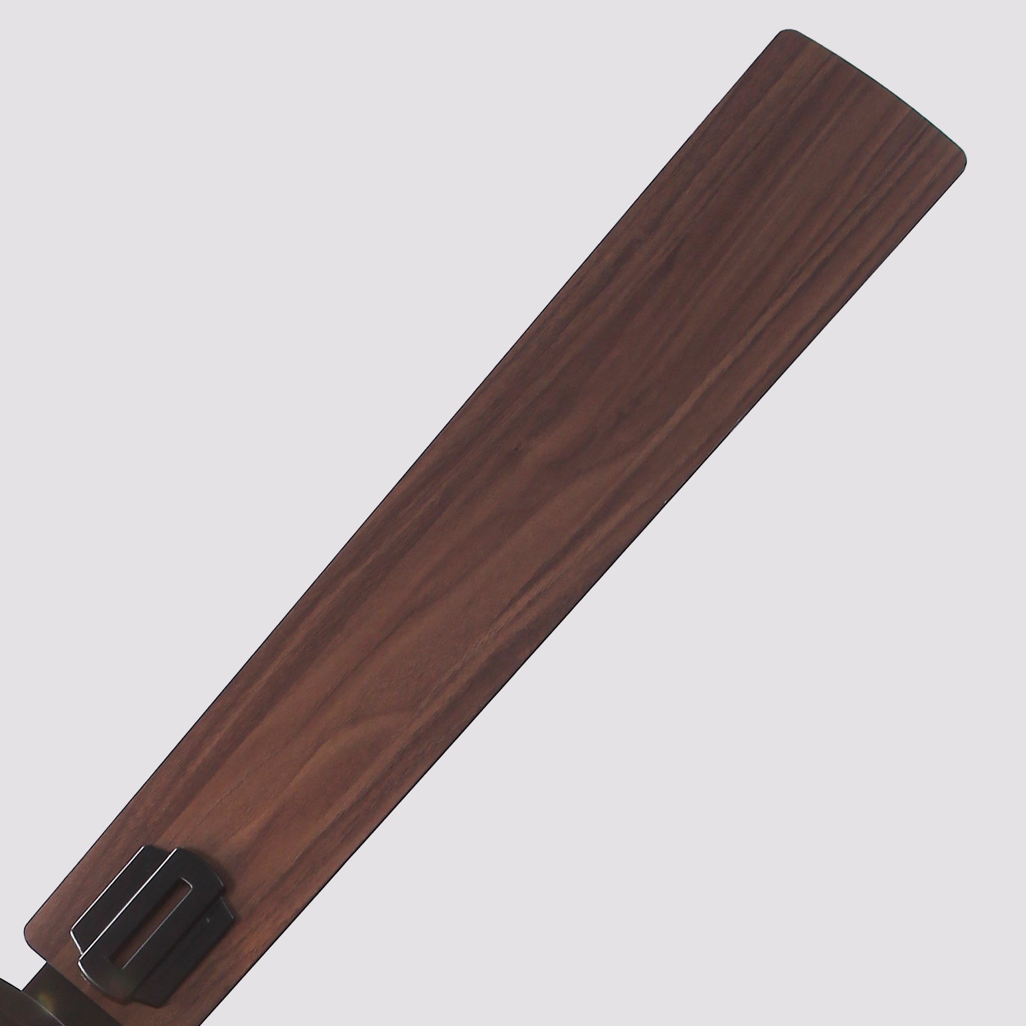 Modern dark wood ceiling fan blade with sleek metal mounting bracket