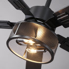Modern black industrial ceiling fan with cage-style LED light fixture