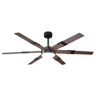 Modern ceiling fan with eight dark wood blades and integrated LED light, isolated on white